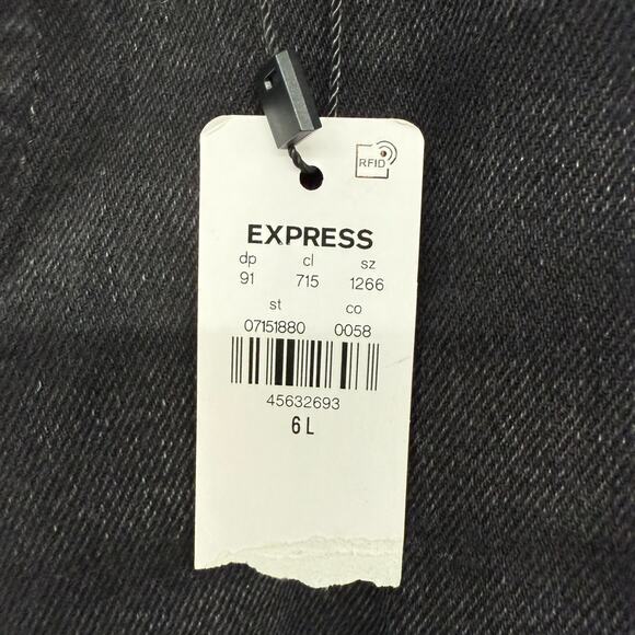 NWT Express '70s Flare Jeans Womens 6 Black Washed Ripped Mid-Rise Stretch Denim - Picture 8 of 11